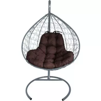 Подвесное кресло Планета про XL с ротангом серое, коричневая подушка (11120305)