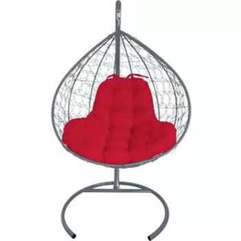 Подвесное кресло Планета про XL с ротангом серое, красная подушка (11120306)