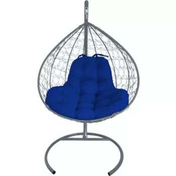 Подвесное кресло Планета про XL с ротангом серое, синяя подушка (11120310)