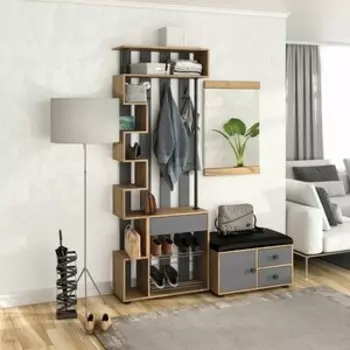 Прихожая Бител Мини Лайт №1 МЛ-1+МЛ-6+МЛ-5 дуб золотой крафт/серый графит, обивка С-118 (BTL10000473)