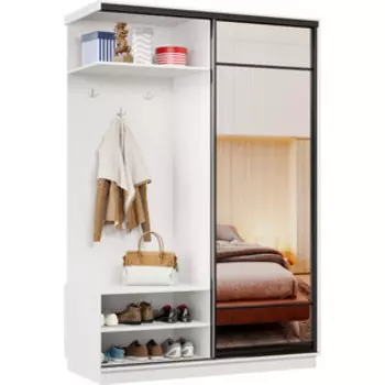 Прихожая левая Классика 01 (каркас белый, фасад 10 зеркало) профиль черный муар Пр.л.01.2200.1200.450.10.07.00.07