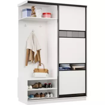 Прихожая левая Классика 01 (каркас белый, фасад 15 белый) профиль черный муар Пр.л.01.2200.1200.450.15.07.07.07