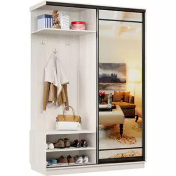 Прихожая левая Классика 01 (каркас каттхульт, фасад 09 зеркало) профиль черный муар Пр.л.01.2200.1200.450.09.03.00.07