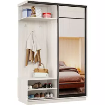 Прихожая левая Классика 01 (каркас каттхульт, фасад 10 зеркало) профиль черный муар Пр.л.01.2200.1200.450.10.03.00.07