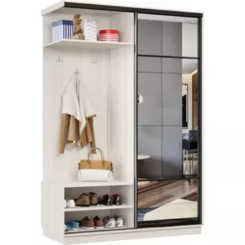 Прихожая левая Классика 01 (каркас каттхульт, фасад 11 зеркало) профиль черный муар Пр.л.01.2200.1200.450.11.03.00.07