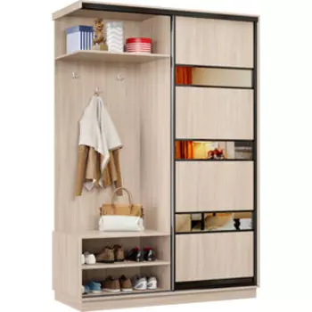 Прихожая левая Классика 01 (каркас ясень шимо светлый, фасад 16 ясень шимо светлый) профиль черный муар Пр.л.01.2200.1200.450.16.01.01.07