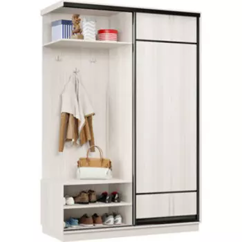 Прихожая левая Классика 03 (каркас каттхульт, фасад 07 каттхульт) профиль черный муар Пр.л.03.2400.1200.450.07.03.03.07