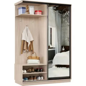 Прихожая левая Классика 03 (каркас ясень шимо светлый, фасад 01 зеркало) профиль черный муар Пр.л.03.2400.1200.450.01.01.00.07