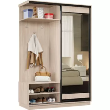 Прихожая левая Классика 03 (каркас ясень шимо светлый, фасад 03 ясень шимо светлый) профиль черный муар Пр.л.03.2400.1200.450.03.01.01.07