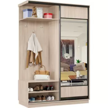 Прихожая левая Классика 03 (каркас ясень шимо светлый, фасад 04 ясень шимо светлый) профиль черный муар Пр.л.03.2400.1200.450.04.01.01.07