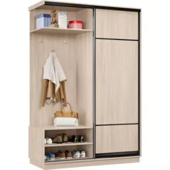 Прихожая левая Классика 03 (каркас ясень шимо светлый, фасад 08 ясень шимо светлый) профиль черный муар Пр.л.03.2400.1200.450.08.01.01.07