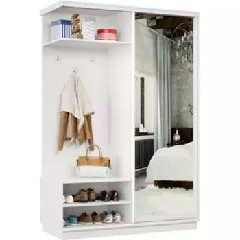 Прихожая левая Классика Прихожая левая 01 (каркас белый, фасад 01 зеркало) профиль белый глянец