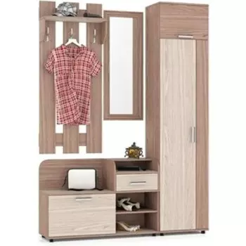 Прихожая Мебельный двор П5 №4 корпус ясень шимо тёмный, фасад ясень шимо светлый