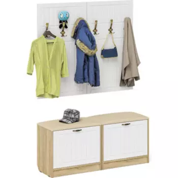 Прихожая Мебельный двор П-6 Компоновка № 01, цвет дуб сонома/фасады МДФ белое дерево фрезеровка прованс (1024979)