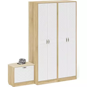 Прихожая Мебельный двор П-6 Компоновка № 07, цвет дуб сонома/фасады МДФ белое дерево фрезеровка ромб (1025030)