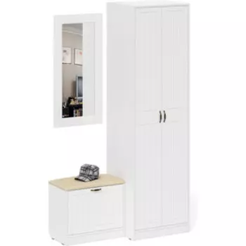 Прихожая Мебельный двор П-6 Компоновка № 11, цвет белая шагрень/фасады МДФ белое дерево фрезеровка прованс (1024824)