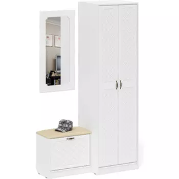 Прихожая Мебельный двор П-6 Компоновка № 11, цвет белая шагрень/фасады МДФ белое дерево фрезеровка ромб, (1024866)