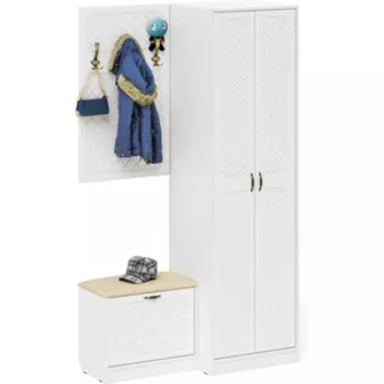 Прихожая Мебельный двор П-6 Компоновка № 12, цвет белая шагрень/фасады МДФ белое дерево фрезеровка ромб (1024867)