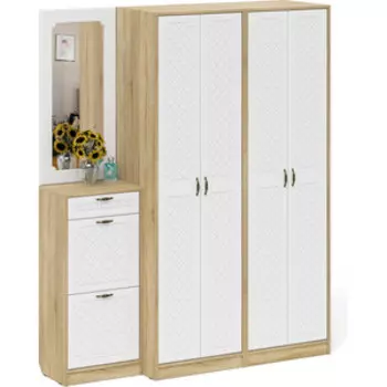 Прихожая Мебельный двор П-6 Компоновка № 14 дуб сонома/фасады МДФ белое дерево фрезеровка ромб (1025037)