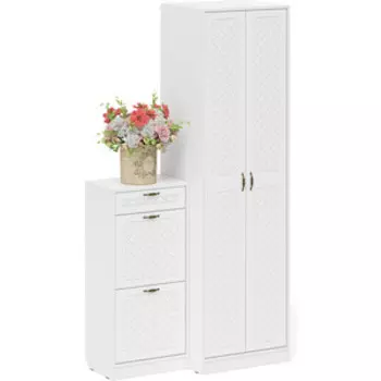 Прихожая Мебельный двор П-6 Компоновка № 16, цвет белая шагрень/фасады МДФ белое дерево фрезеровка ромб, (1024871)