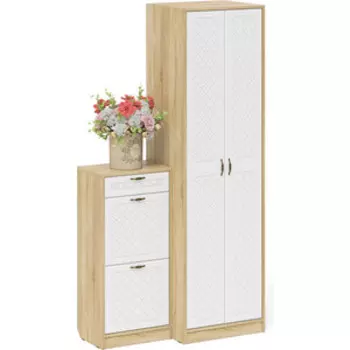 Прихожая Мебельный двор П-6 Компоновка № 16, цвет дуб сонома/фасады МДФ белое дерево фрезеровка ромб (1025039)