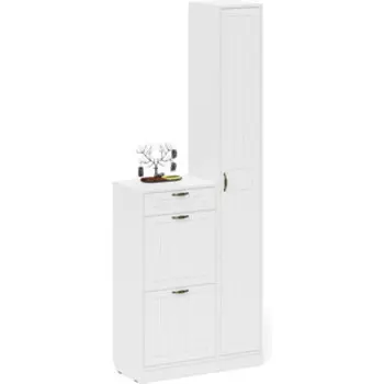 Прихожая Мебельный двор П-6 Компоновка № 22, цвет белая шагрень/фасады МДФ белое дерево фрезеровка прованс (1024835)