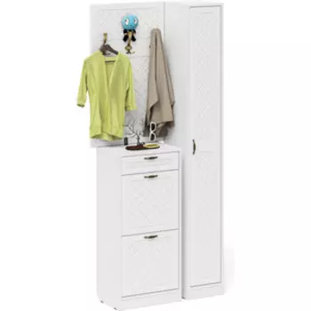 Прихожая Мебельный двор П-6 Компоновка № 24 белая шагрень/фасады МДФ белое дерево фрезеровка ромб (1024879)