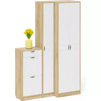 Прихожая Мебельный двор П-6 Компоновка № 28, цвет дуб сонома/фасады МДФ белое дерево фрезеровка прованс (1025009)