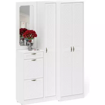 Прихожая Мебельный двор П-6 Компоновка № 29 белая шагрень/фасады МДФ белое дерево фрезеровка ромб (1024884)