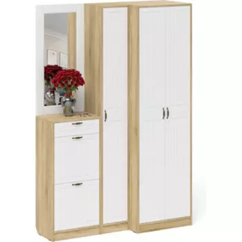 Прихожая Мебельный двор П-6 Компоновка № 29 дуб сонома/фасады МДФ белое дерево фрезеровка прованс (1025010)