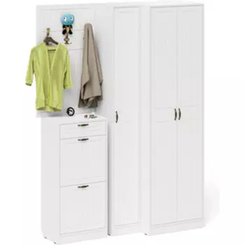 Прихожая Мебельный двор П-6 Компоновка № 30 белая шагрень/фасады МДФ белое дерево фрезеровка прованс (1024843)