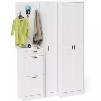 Прихожая Мебельный двор П-6 Компоновка № 30 белая шагрень/фасады МДФ белое дерево фрезеровка ромб (1024885)