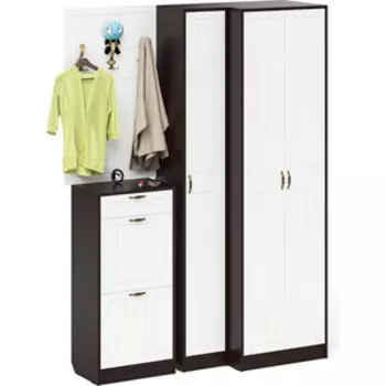 Прихожая Мебельный двор П-6 Компоновка № 30 венге/фасады МДФ белое дерево фрезеровка прованс (1024927)