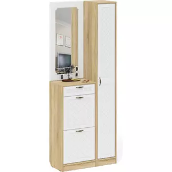 Прихожая Мебельный двор П-6 Компоновка № 23 дуб сонома/фасады МДФ белое дерево фрезеровка ромб (1025046)