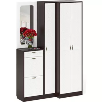 Прихожая Мебельный двор П-6 Компоновка № 29 венге/фасады МДФ белое дерево фрезеровка ромб (1024968)