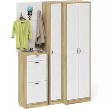 Прихожая Мебельный двор П-6 Компоновка № 30 дуб сонома/фасады МДФ белое дерево фрезеровка ромб (1025053)