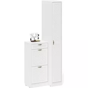 Прихожая Мебельный двор П-6 Компоновка № 42, цвет белая шагрень/фасады МДФ белое дерево фрезеровка ромб (1028161)