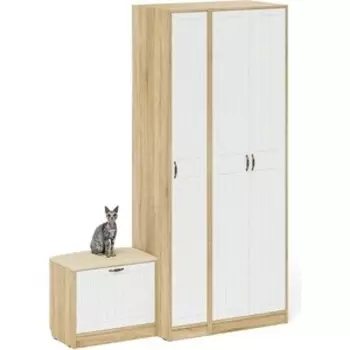 Прихожая Мебельный двор П-6 Компоновка № 45, цвет дуб сонома/фасады МДФ белое дерево фрезеровка прованс (1028215)