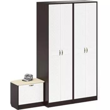 Прихожая Мебельный двор П-6 Компоновка № 07, цвет венге/фасады МДФ белое дерево фрезеровка ромб (1024946)