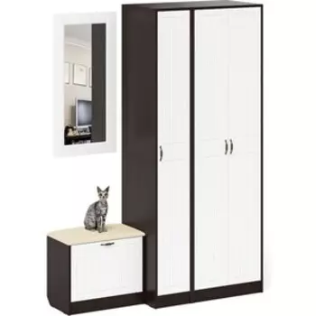 Прихожая Мебельный двор П-6 Компоновка № 46, цвет венге/фасады МДФ белое дерево фрезеровка прованс (1028182)