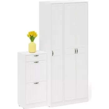 Прихожая Мебельный двор П-6 Компоновка № 48, цвет белая шагрень/фасады МДФ белое дерево фрезеровка прованс (1028150)