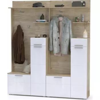 Прихожая Моби Лайн №02 корпус дуб крафт серый, фасад белый глянец