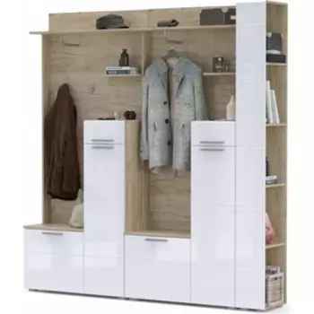 Прихожая Моби Лайн №07 корпус дуб крафт серый, фасад белый глянец