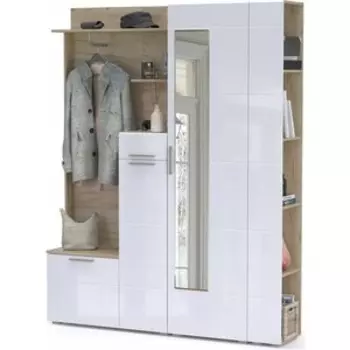 Прихожая Моби Лайн №08 корпус дуб крафт серый, фасад белый глянец