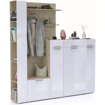 Прихожая Моби Лайн №09 корпус дуб крафт серый, фасад белый глянец