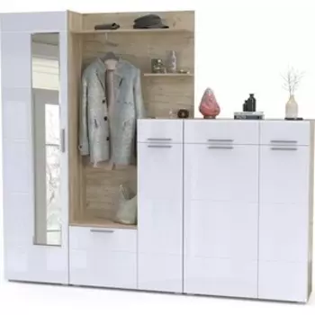 Прихожая Моби Лайн №10 корпус дуб крафт серый, фасад белый глянец