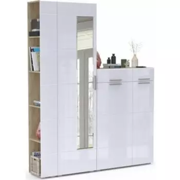 Прихожая Моби Лайн №12 корпус дуб крафт серый, фасад белый глянец