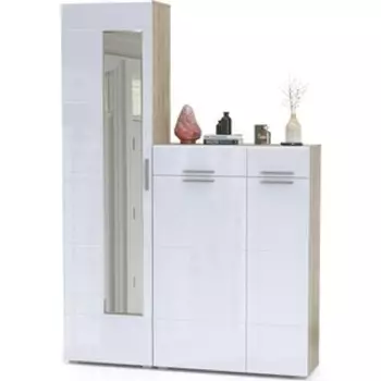 Прихожая Моби Лайн №13 корпус дуб крафт серый, фасад белый глянец