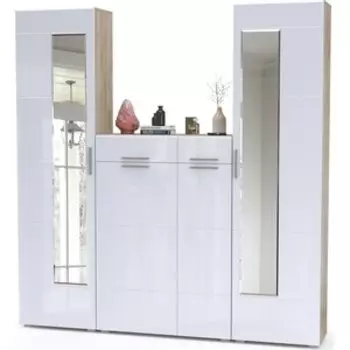 Прихожая Моби Лайн №15 корпус дуб крафт серый, фасад белый глянец