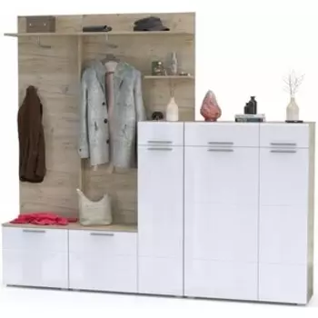 Прихожая Моби Лайн №19 корпус дуб крафт серый, фасад белый глянец